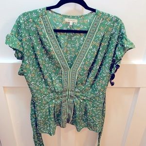 Women’s green, yellow & white floral peplum blouse